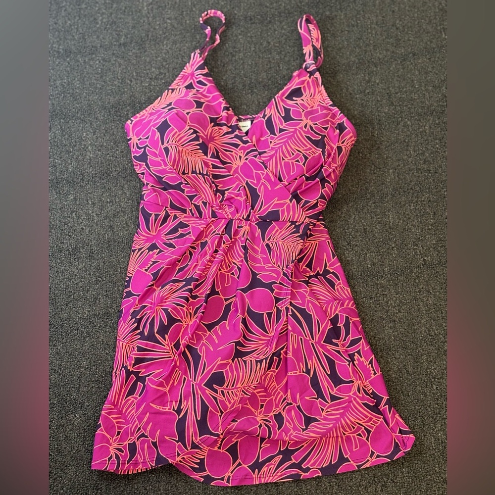 Lands' End Vibrant Pink and Purple Womens One Piece Swimsuit Dress